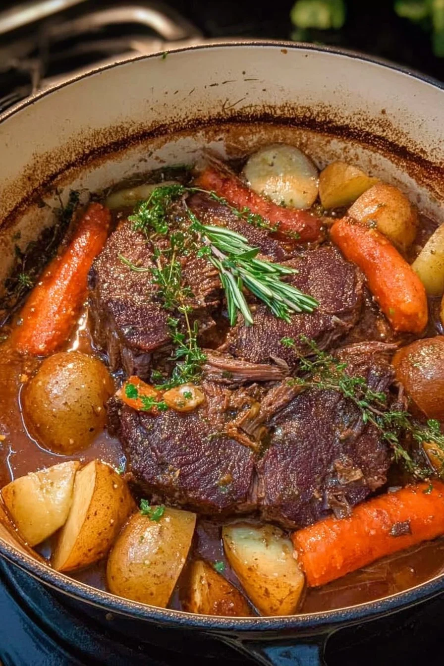 Classic Dutch Oven Pot Roast 2 Delicious classic Dutch oven pot roast served with vegetables