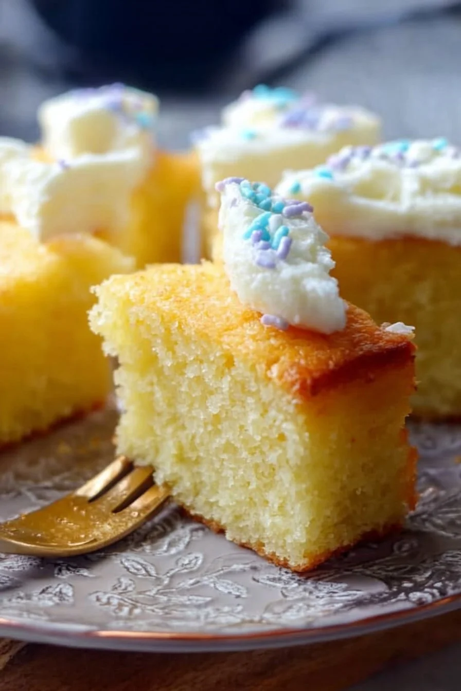 Copycat Costco Vanilla Sheet Cake 2 Homemade Copycat Costco Vanilla Sheet Cake with frosting and sprinkles