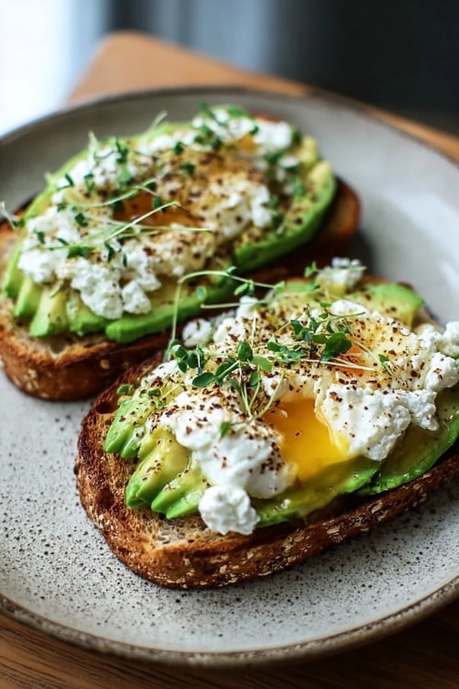 Cottage Cheese Avocado Toast 2 Delicious cottage cheese avocado toast topped with fresh herbs and spices