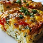 A delicious cottage cheese egg bake served in a baking dish with fresh herbs.