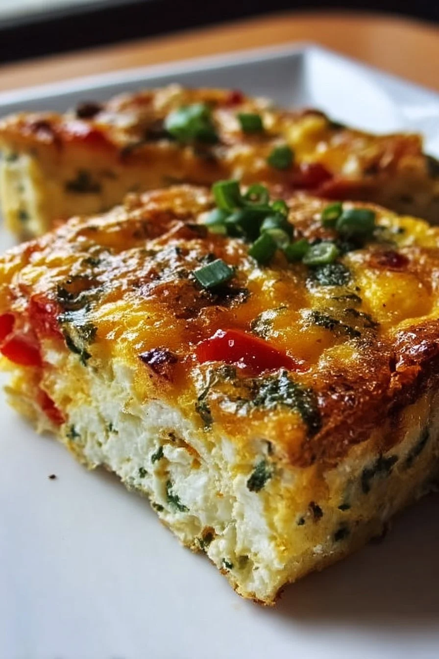 Cottage Cheese Egg Bake 2 A delicious cottage cheese egg bake served in a baking dish with fresh herbs.