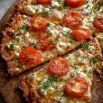 Cottage Cheese Flatbread Pizza topped with fresh vegetables and herbs
