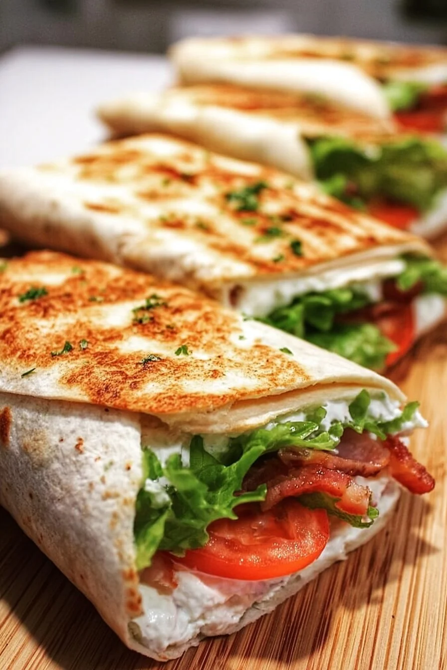 Healthy cottage cheese wraps with fresh vegetables and herbs