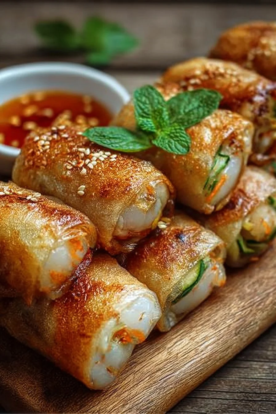 Crispy Rice Paper Spring Rolls with fresh vegetables and herbs