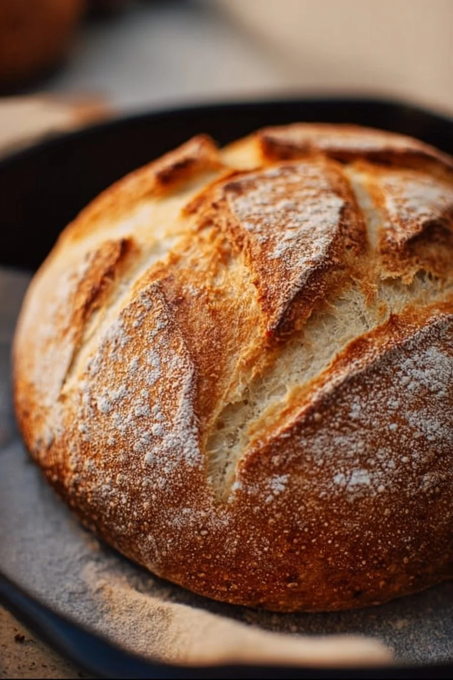 Dutch Oven No-Knead Bread 2 Freshly baked Dutch oven no-knead bread cooling on a wire rack.