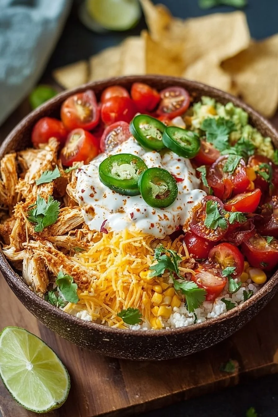 Easy Cottage Cheese Chicken Taco Bowl 2 Easy cottage cheese chicken taco bowl with fresh toppings