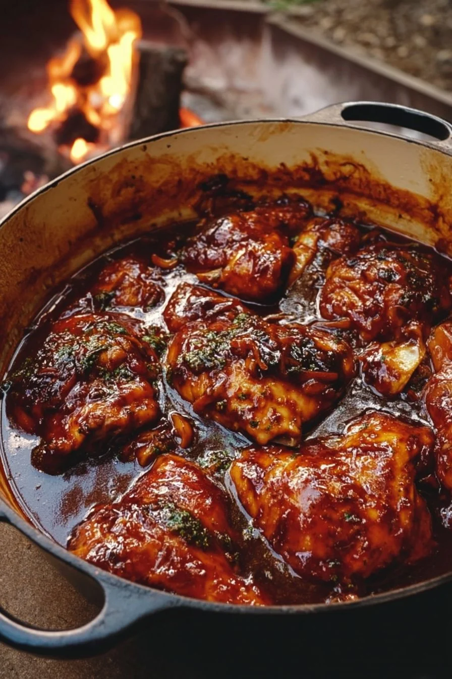 Easy Dutch Oven BBQ Chicken 2 Easy Dutch Oven BBQ Chicken served with sides
