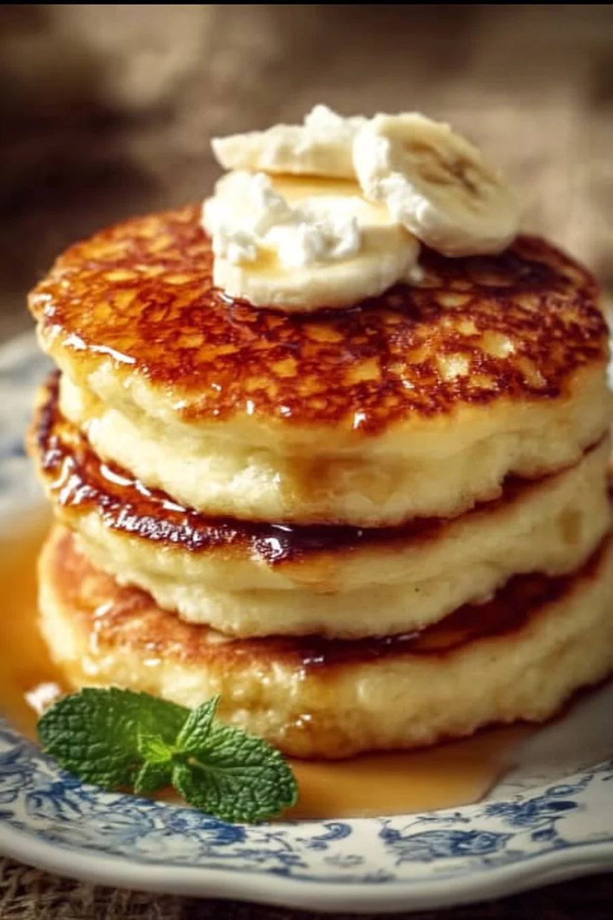 Fluffy Banana Cottage Cheese Pancakes