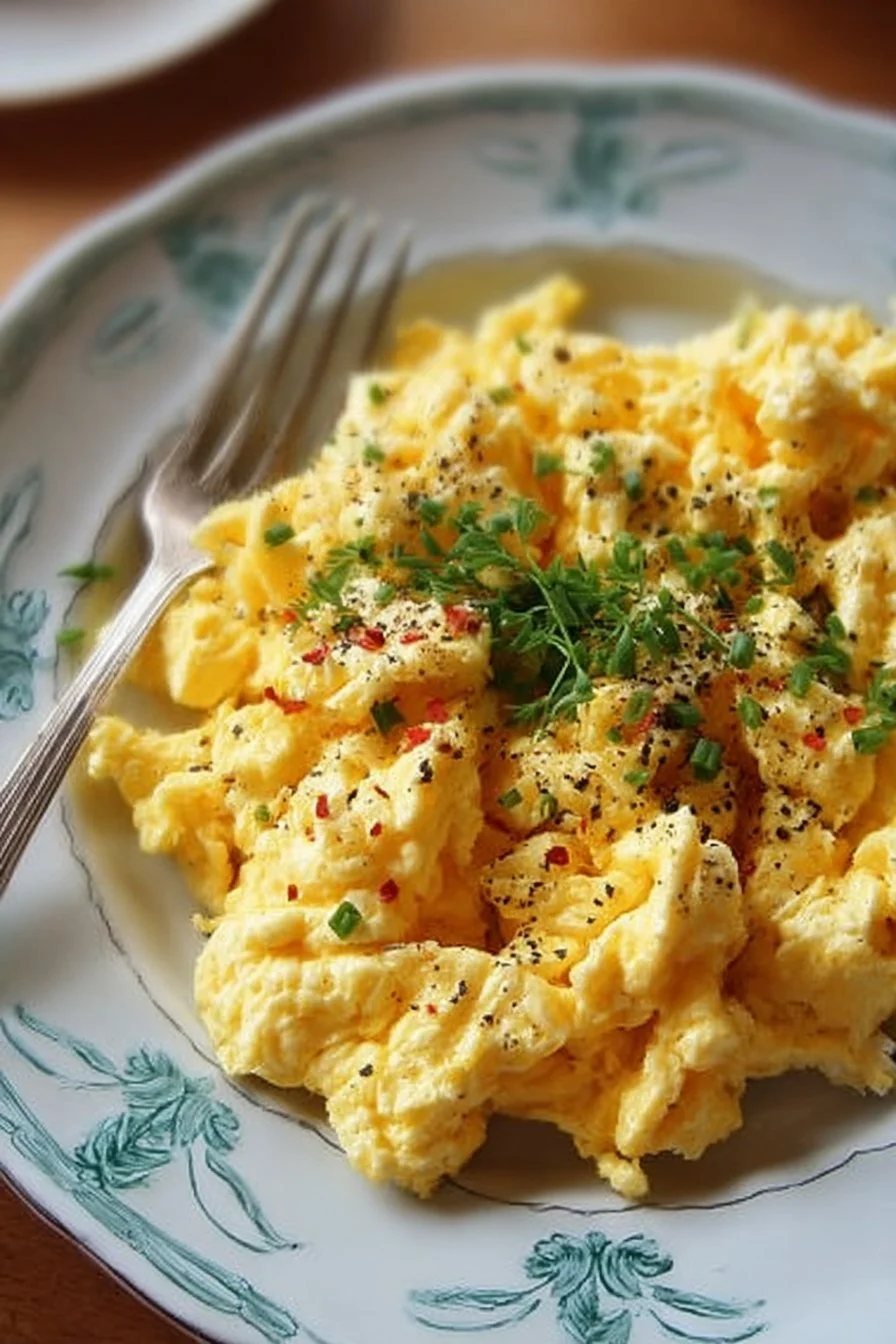 Homemade Cottage Cheese Scrambled Eggs - Flirty Food 2 Delicious homemade cottage cheese scrambled eggs topped with fresh herbs