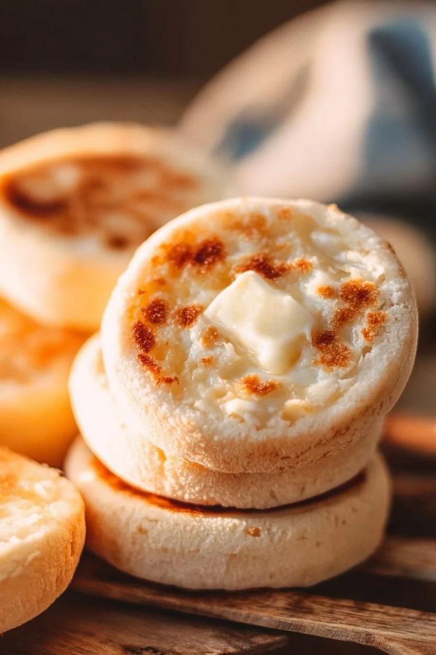 Homemade English muffins fresh out of the oven, ready to be enjoyed.