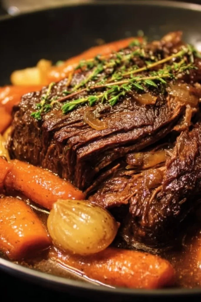 Ina Garten's tender pot roast served with vegetables
