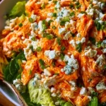 Irresistible Buffalo Chicken Salad topped with cottage cheese