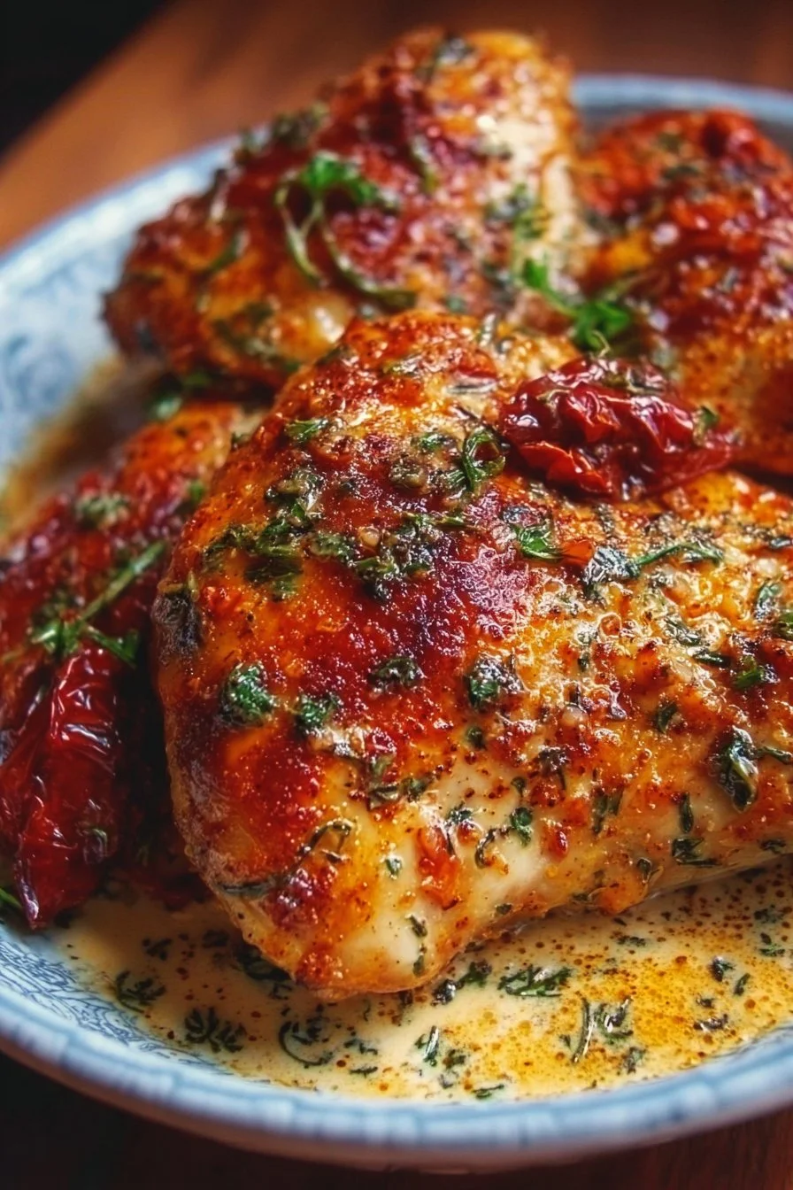 Delicious Marry Me Chicken served on a plate garnished with herbs