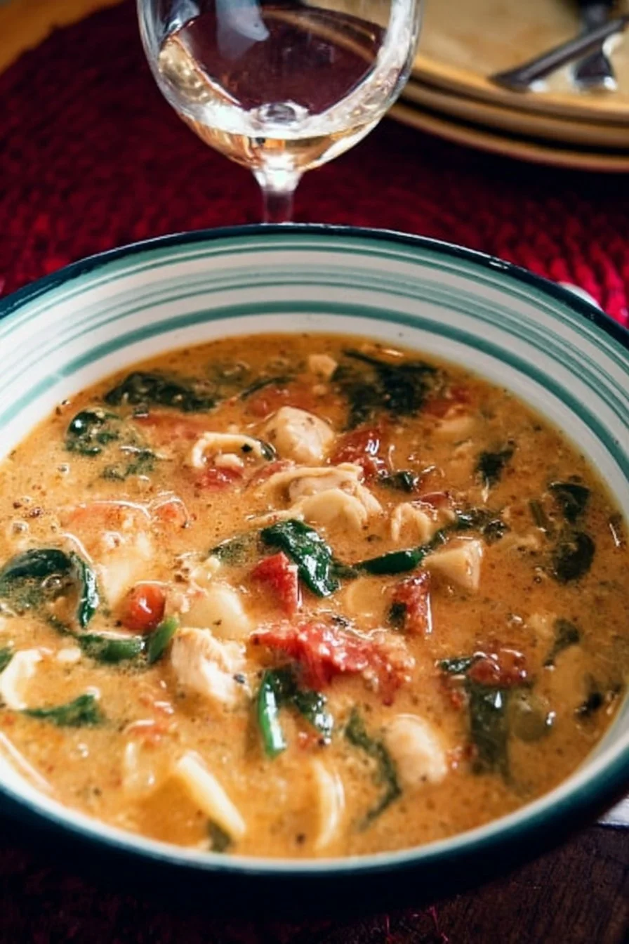 Marry Me Tuscan Chicken Soup 2 Bowl of Marry Me Tuscan Chicken Soup filled with vegetables and chicken