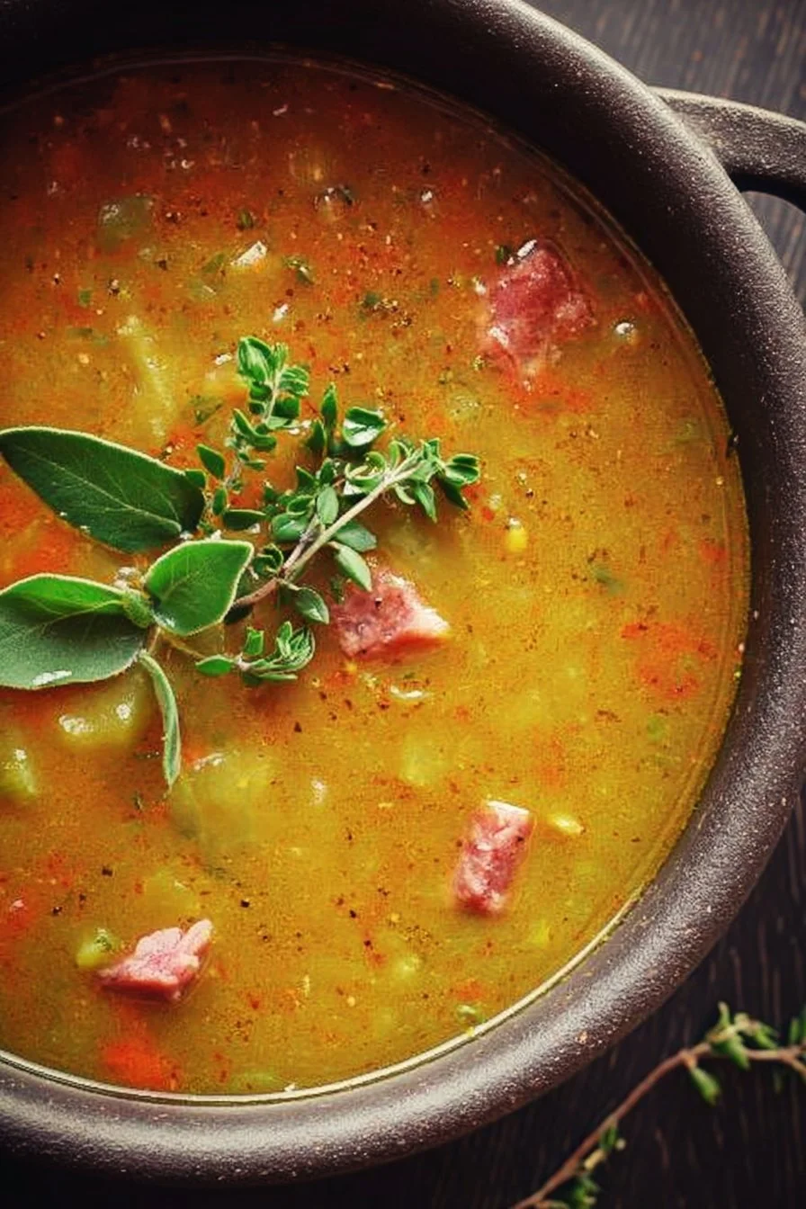 Quick Dutch Oven Soup 2 A bowl of Quick Dutch Oven Soup garnished with herbs and spices.