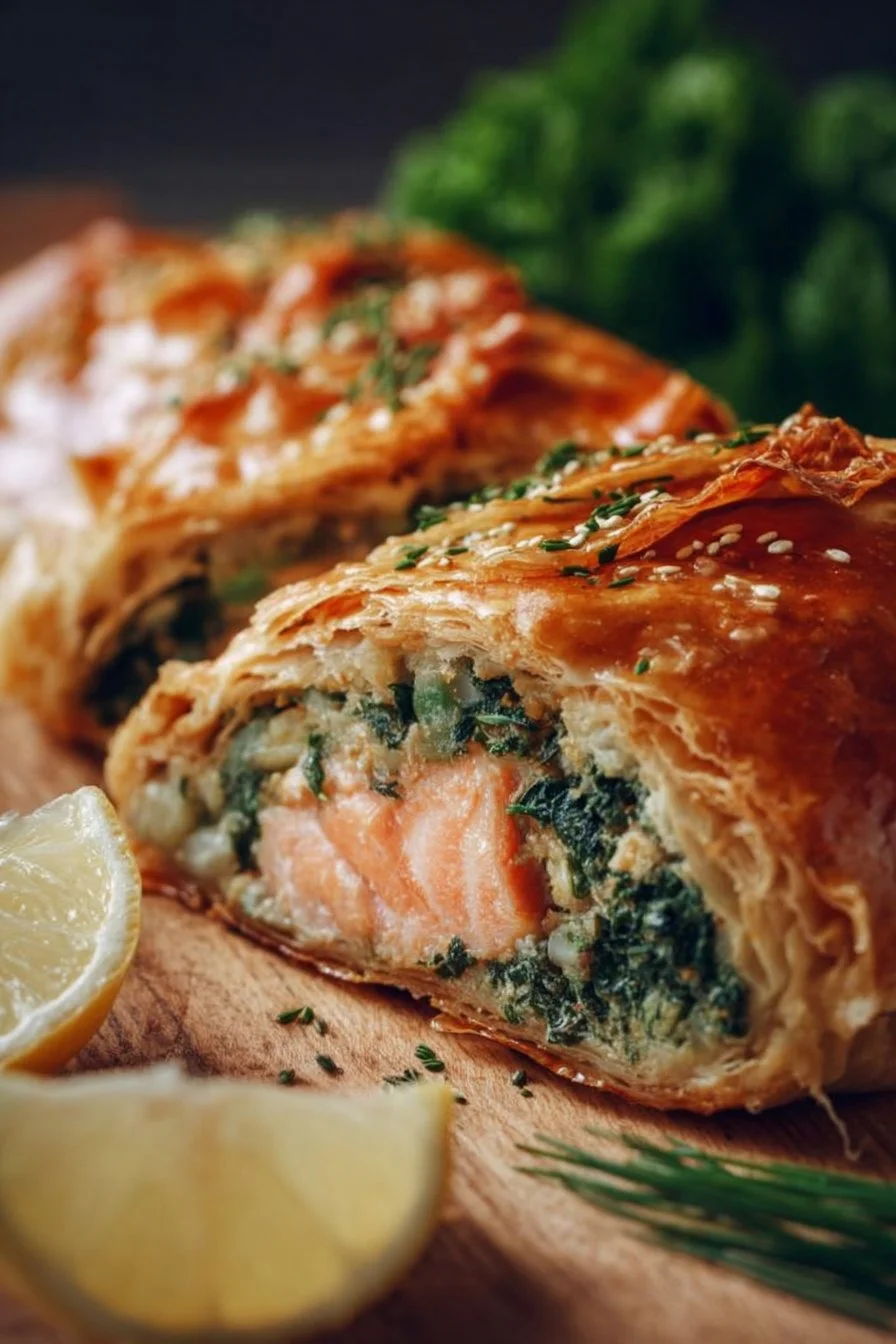 Delicious Salmon Wellington baked to perfection with flaky pastry and fresh salmon