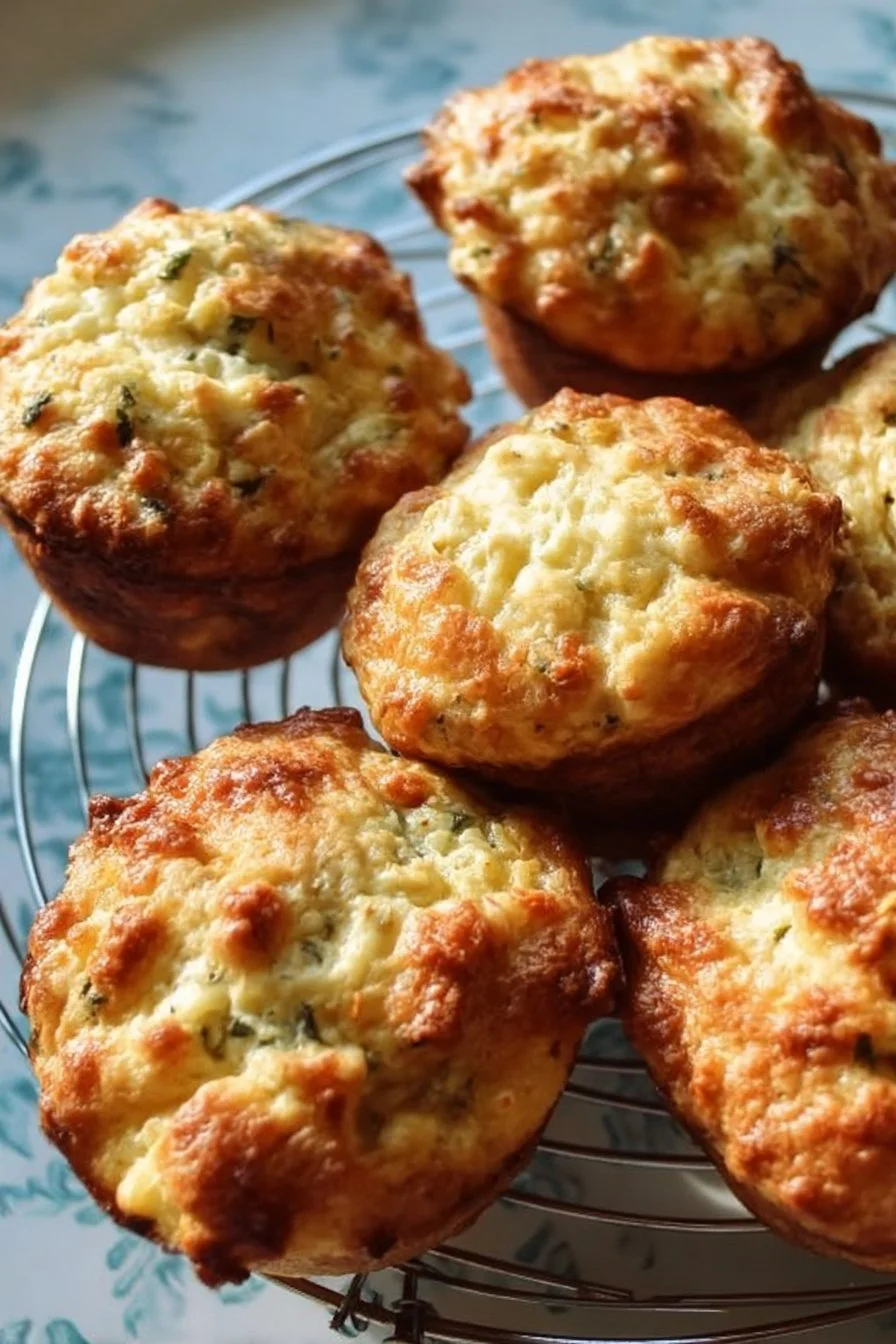 Savory cottage cheese muffins on a wooden table, perfect for breakfast or snacks.