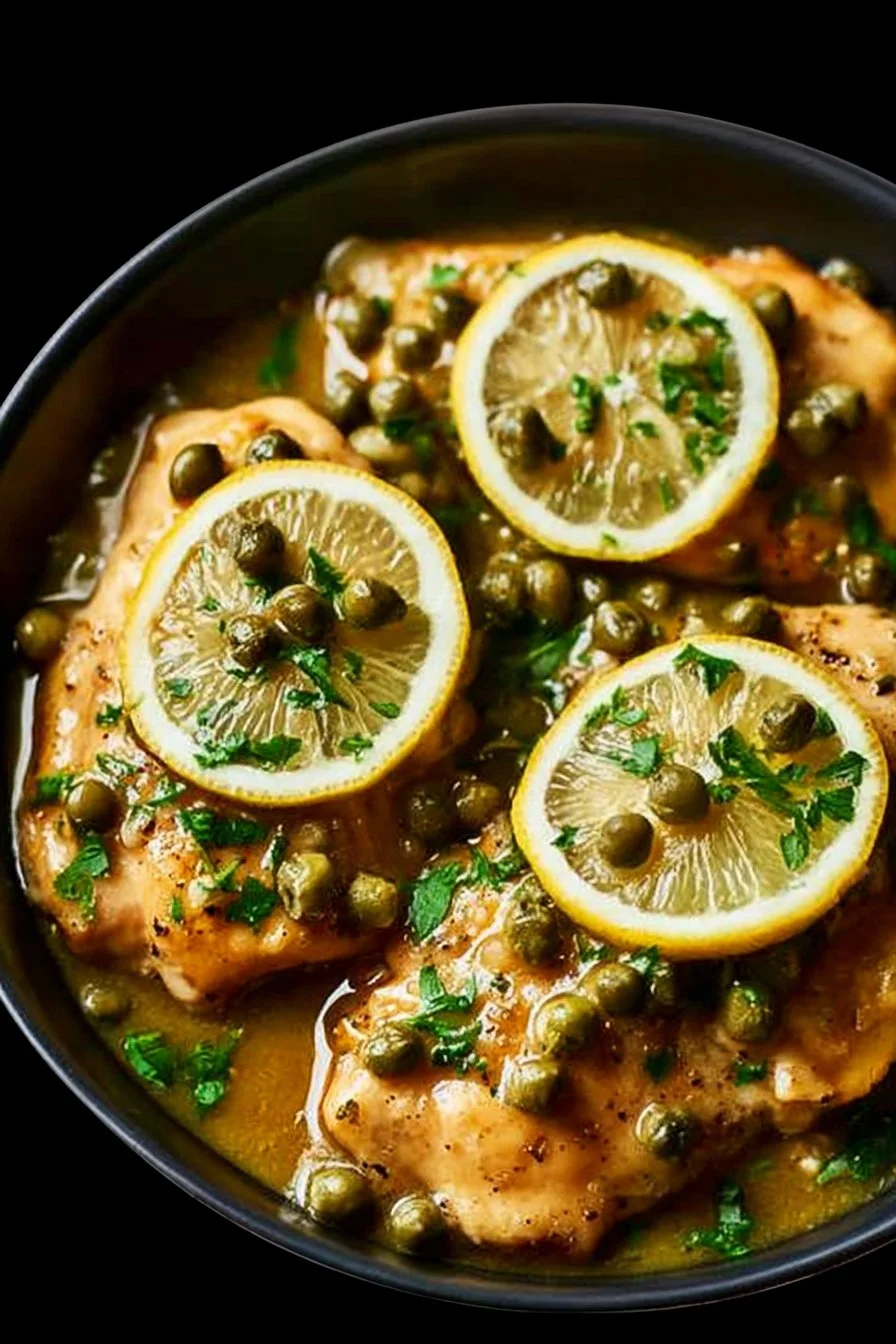 Slow Cooker Chicken Piccata 2 Slow cooker chicken piccata with lemon and capers served on a plate