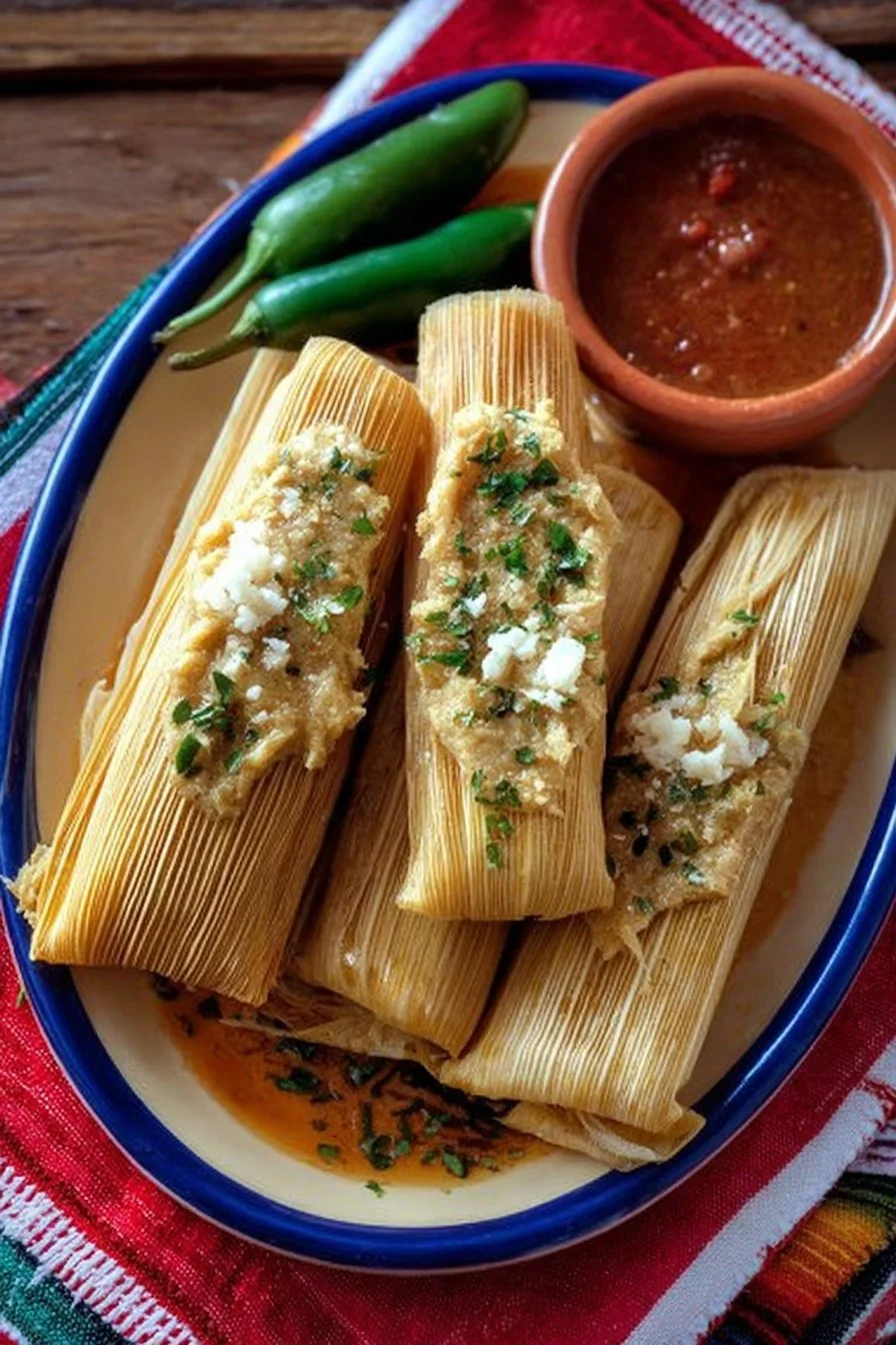 Spicy jalapeño cream cheese tamales served on a plate.