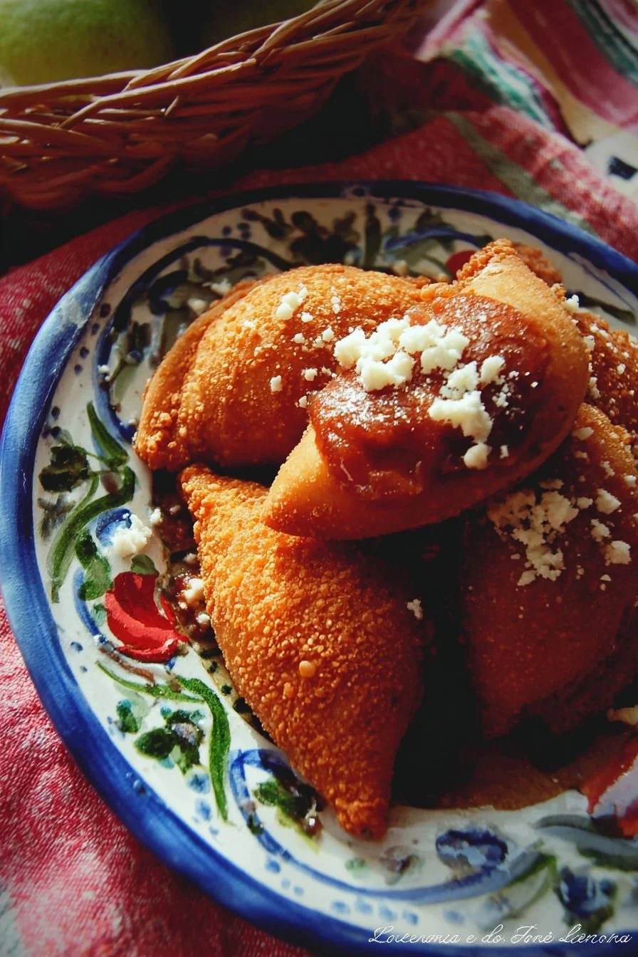 A plate of traditional Tetelas filled with ingredients and served for a festive meal.