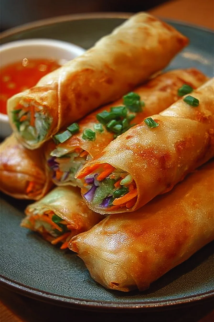 Thai-Style Veggie Spring Rolls 2 Thai-style veggie spring rolls filled with fresh vegetables and herbs