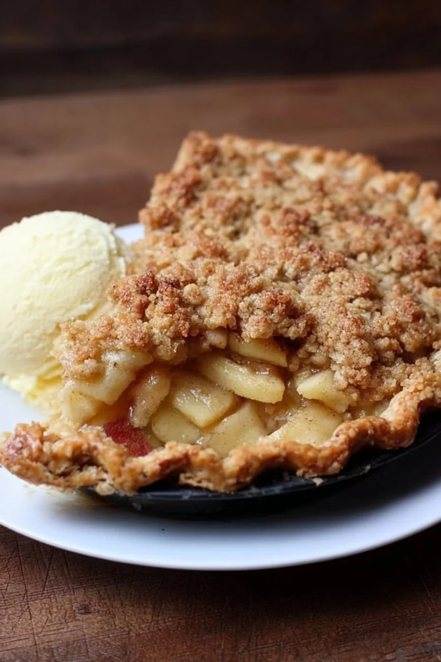 Delicious apple crumb pie with a golden crust and crumb topping
