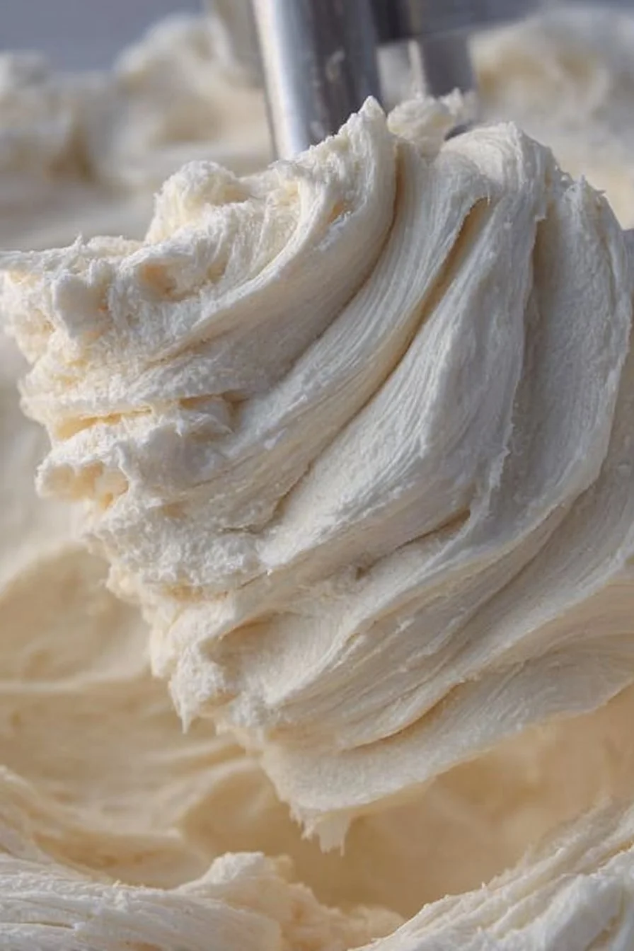 Delicious vanilla buttercream frosting on a beautifully decorated cake.