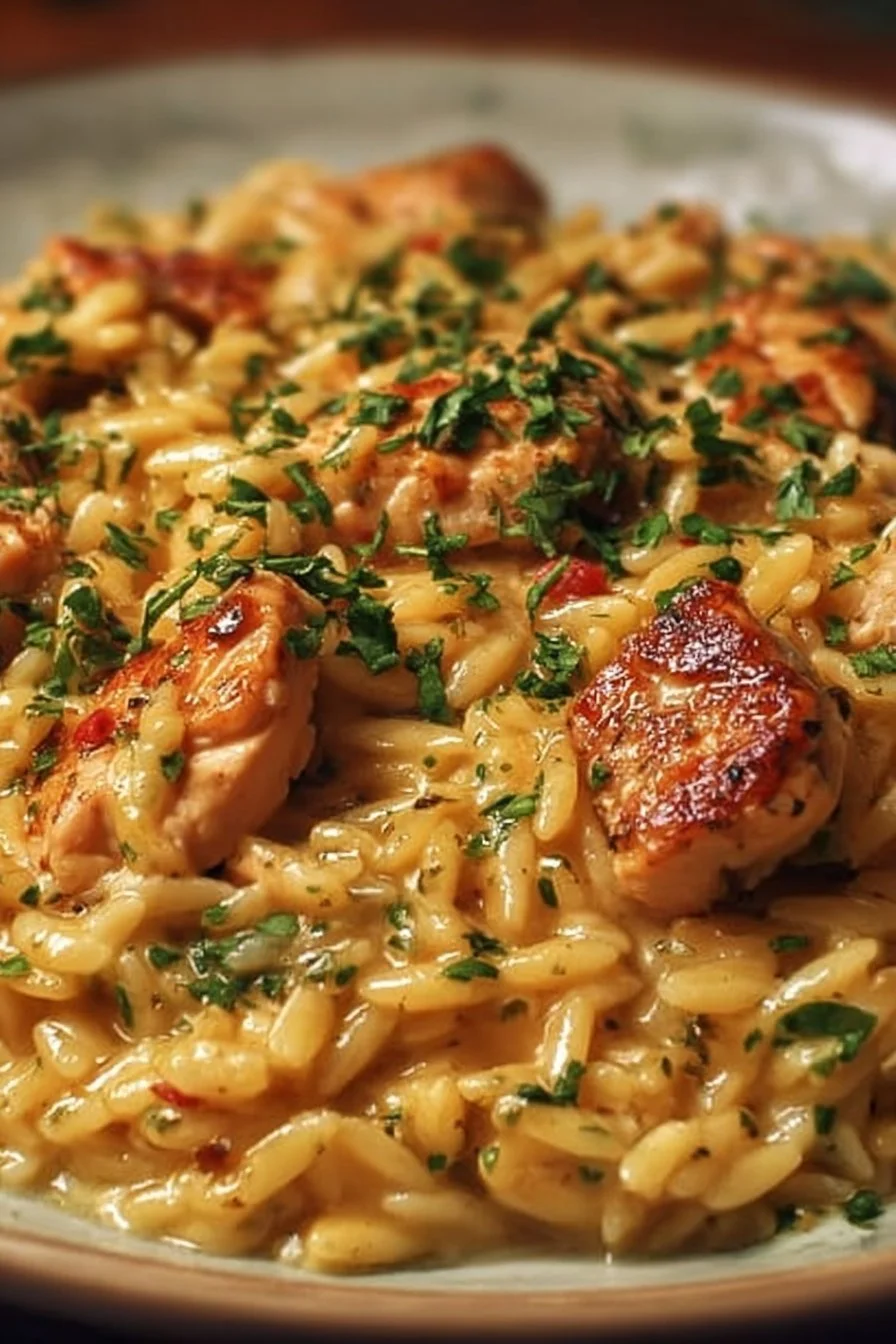 Delicious one pot Cajun Chicken Alfredo with orzo pasta and spices
