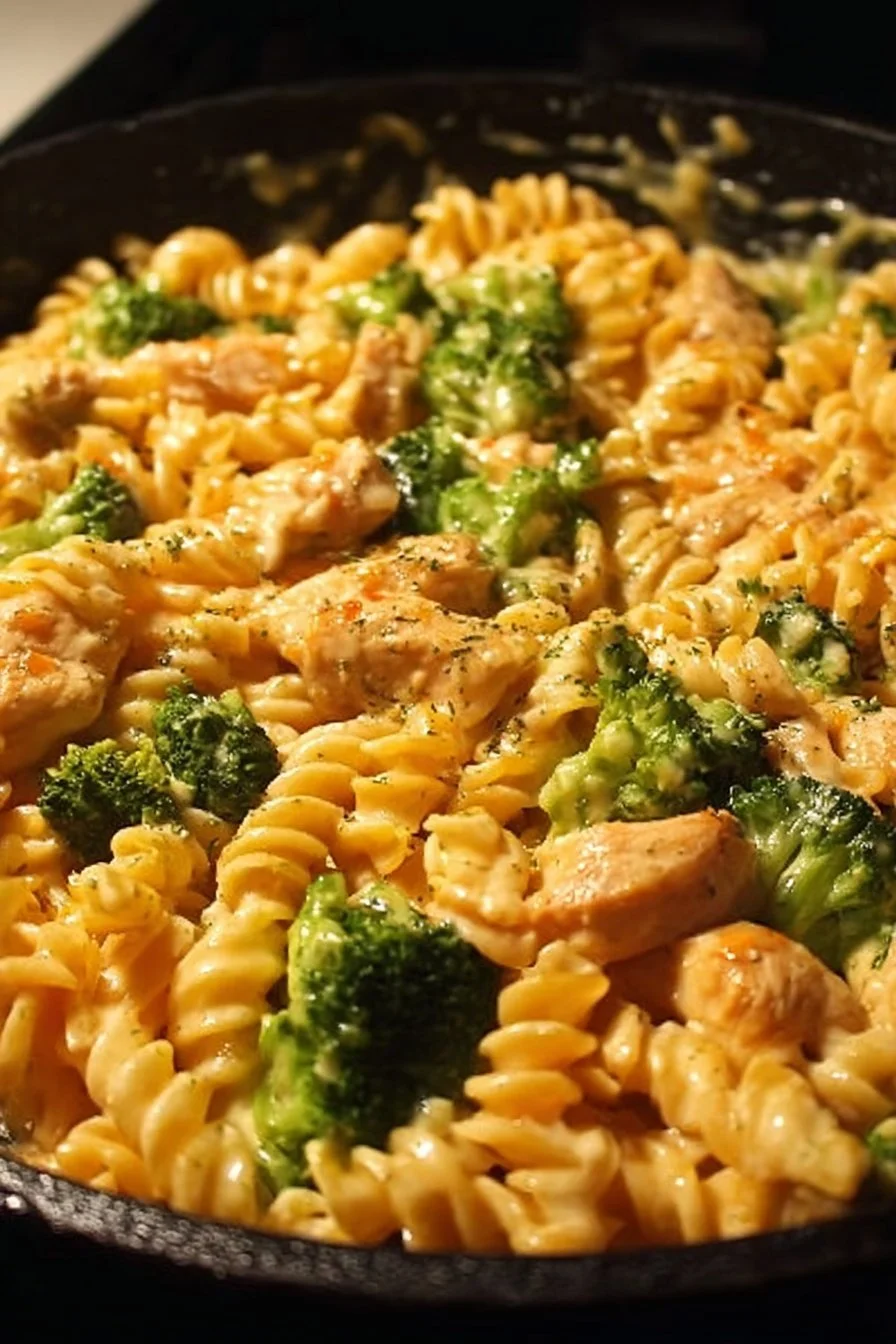 Cheesy Ranch Chicken and Broccoli Pasta Skillet with creamy sauce