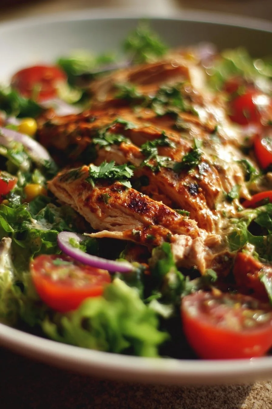 Delicious Chipotle Lime Chicken Salad topped with fresh ingredients.