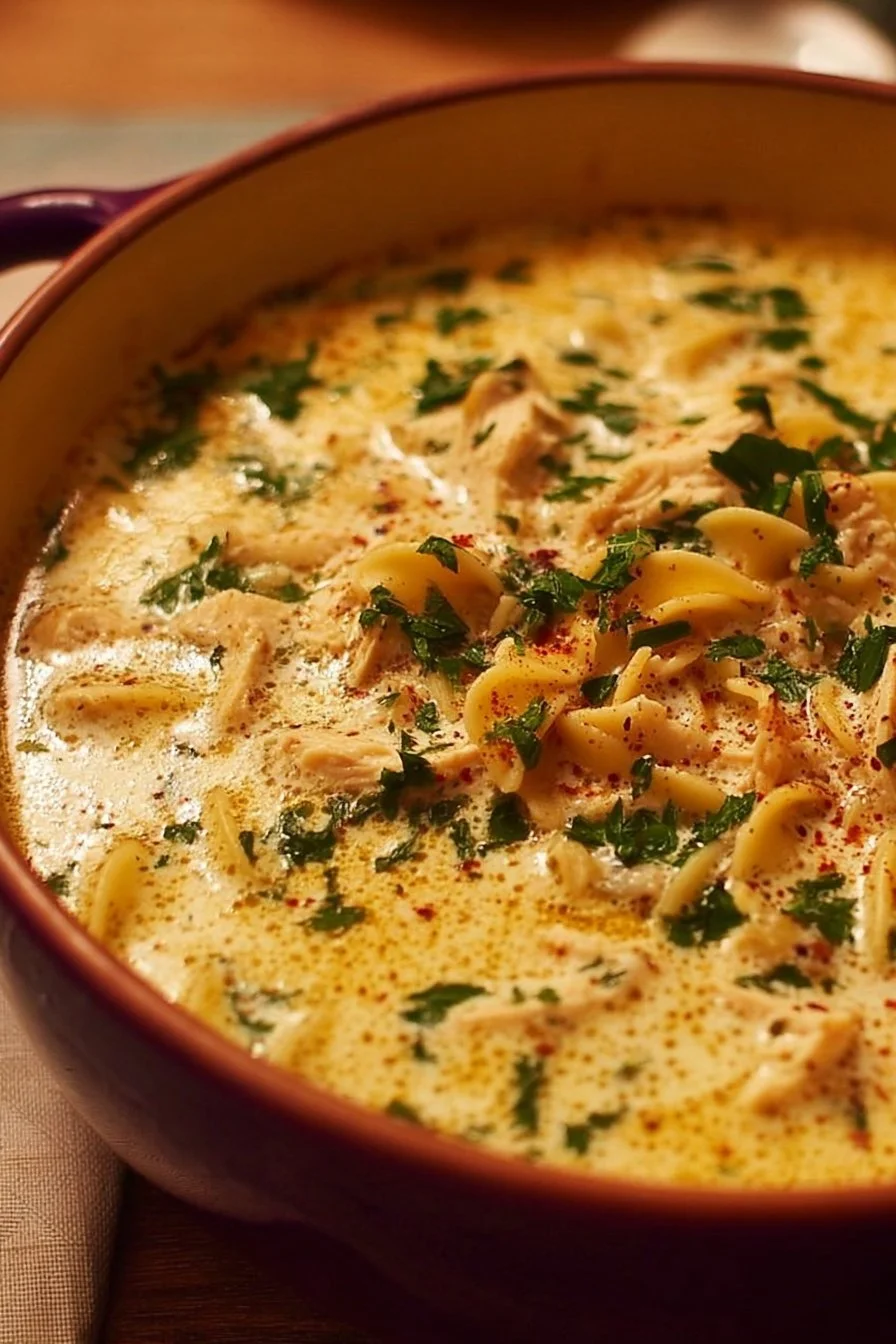 Creamy Chicken Lasagna Soup 2 Bowl of creamy chicken lasagna soup garnished with herbs