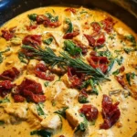 Creamy Tuscan Chicken served with herbs and vegetables