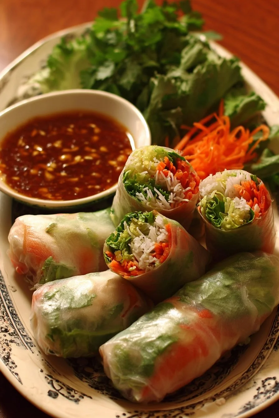 Deliciously crispy Thai Spring Rolls filled with fresh vegetables and herbs