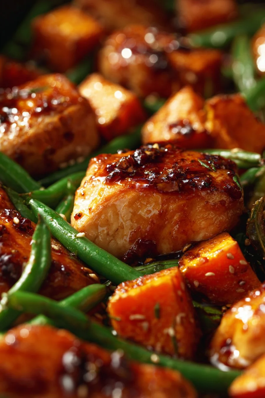 Delicious honey garlic chicken served with sweet potatoes for dinner