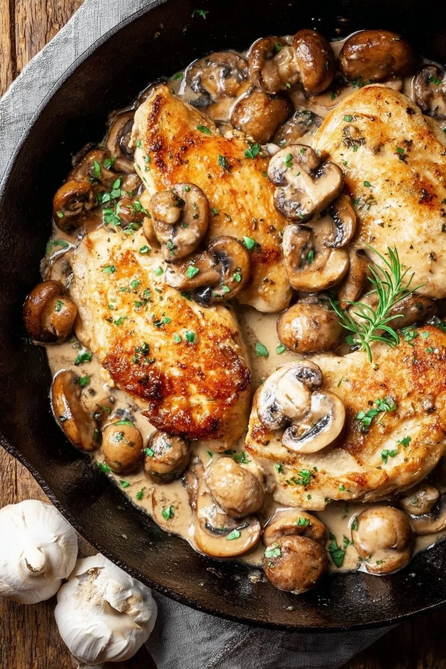 Easy Chicken Dinner with Garlic and Mushrooms