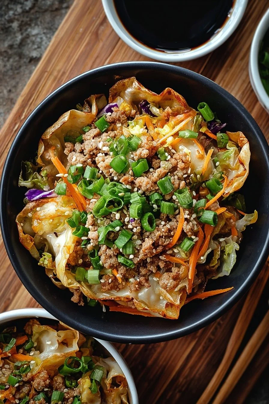Delicious egg roll bowls with vibrant vegetables and savory sauces