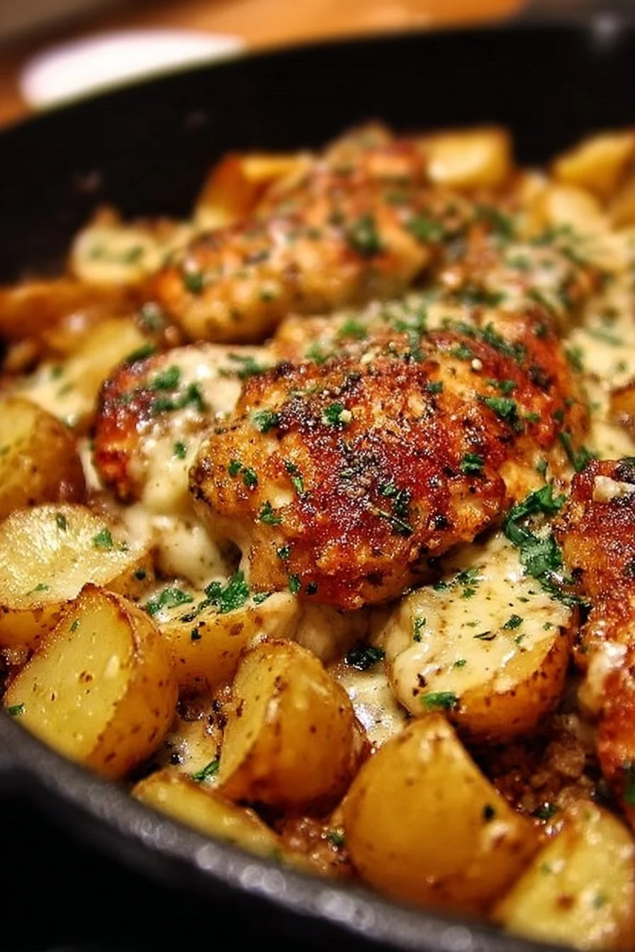 Garlic Parmesan Chicken and Potatoes Skillet