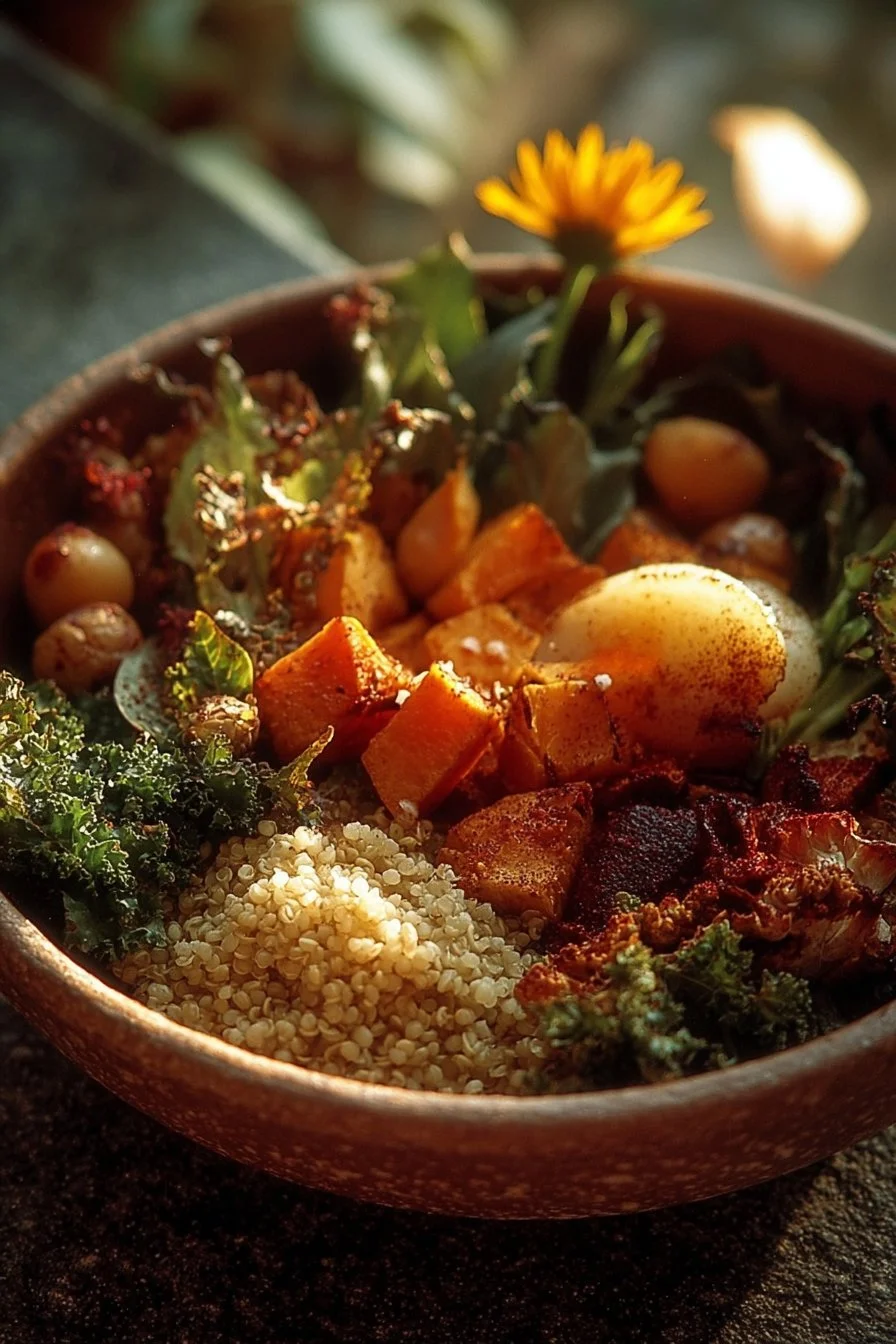 Harvest Glow Bowl showcasing vibrant autumn colors and decorative elements.