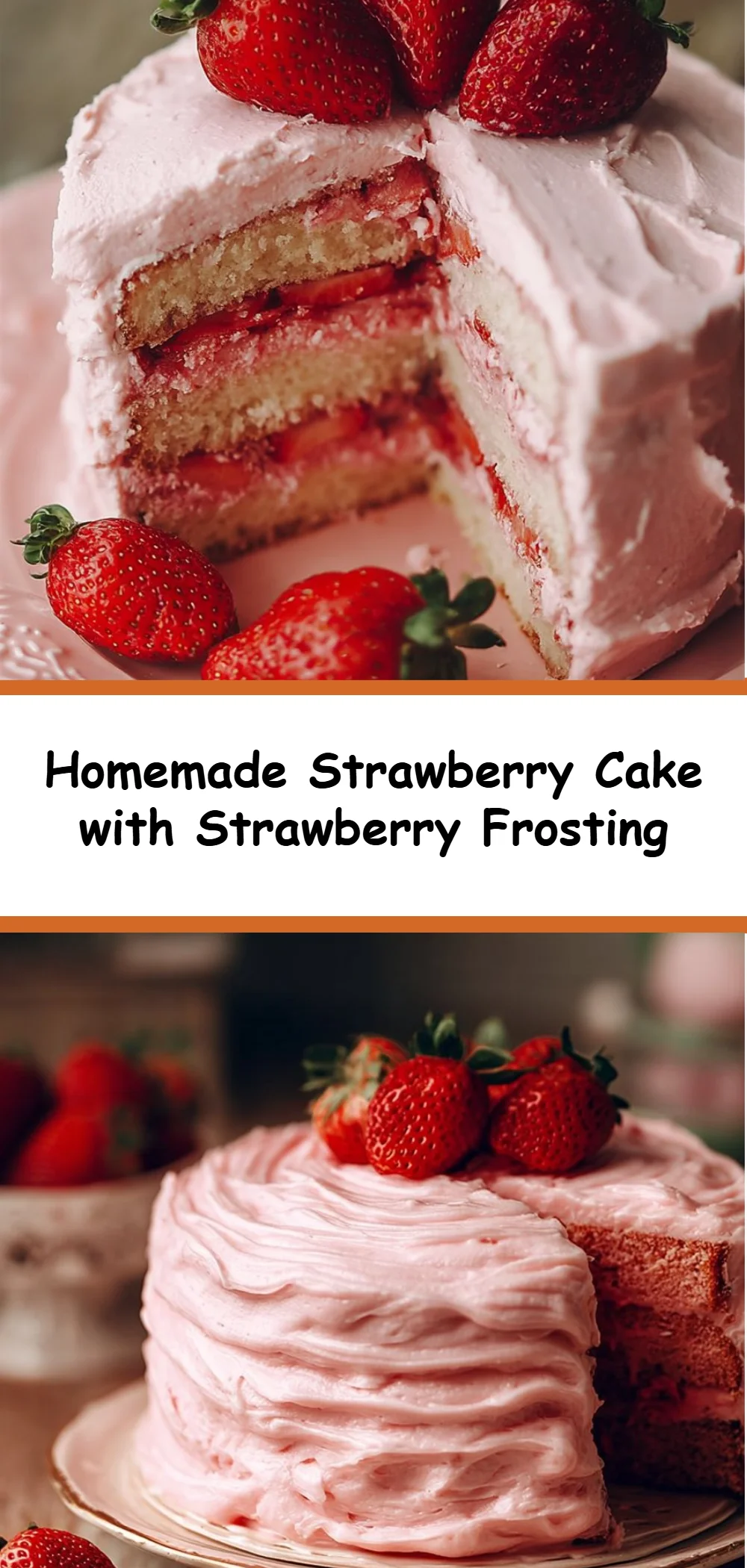 Homemade Strawberry Cake with Strawberry Frosting