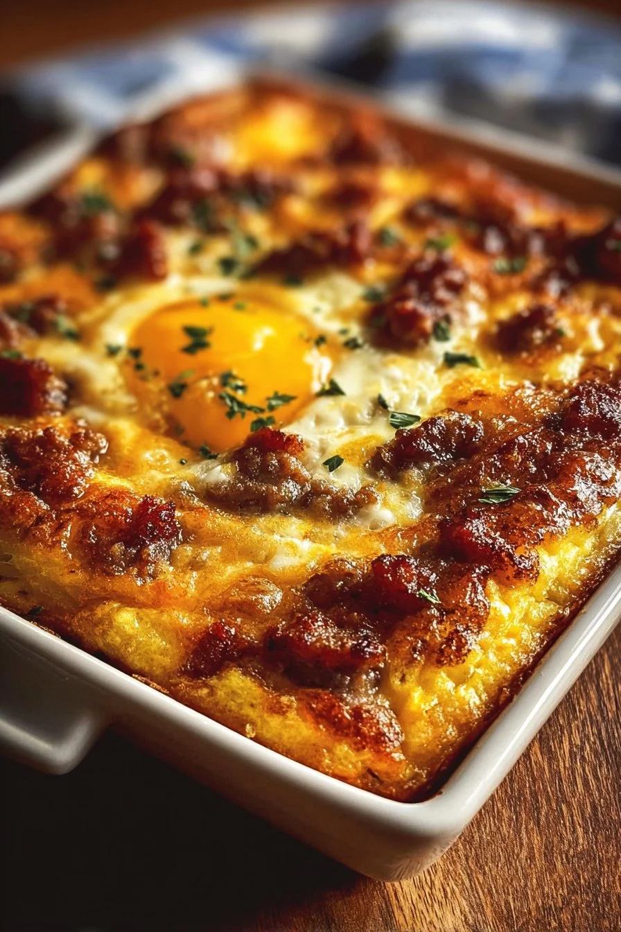 Delicious Keto Sausage Egg Bake served on a plate, ideal for low-carb diets.