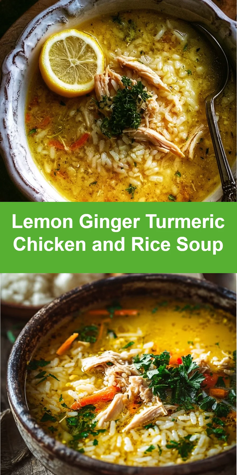 Lemon Ginger Turmeric Chicken and Rice Soup