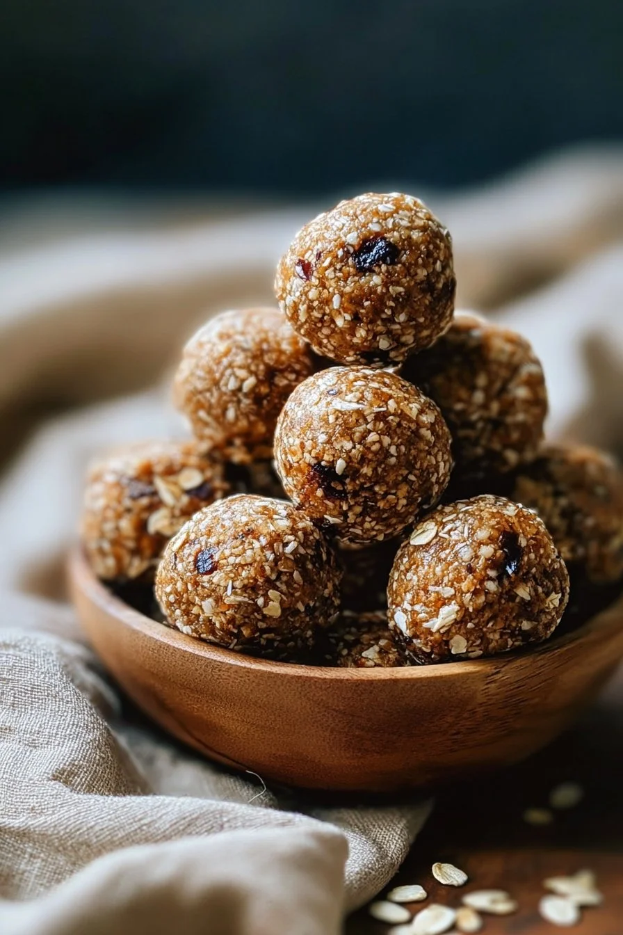 No-bake protein balls on a plate, healthy energy snacks for tempting cravings.