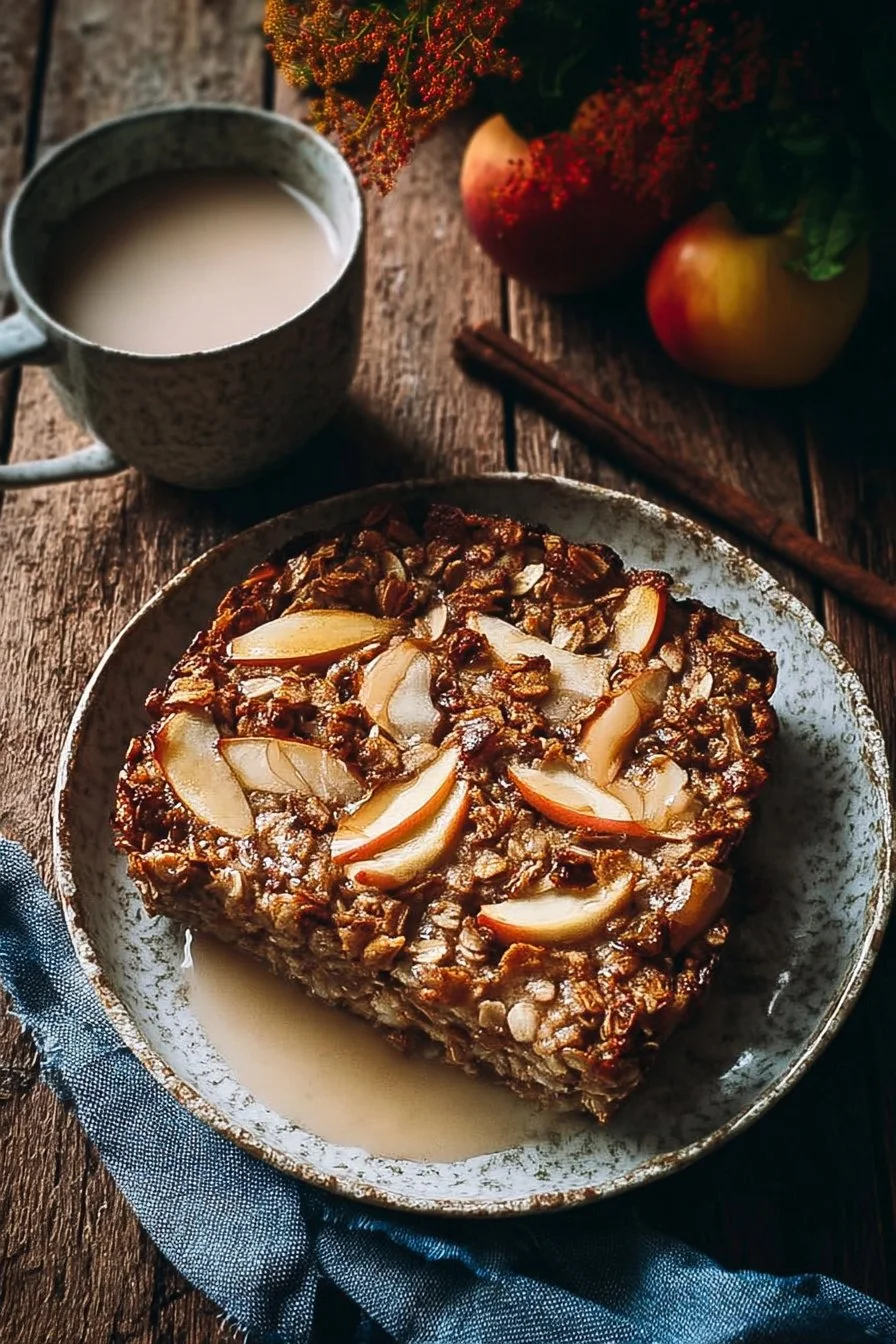 Oatmeal Apple Bake served in a bowl with sliced apples and cinnamon on top