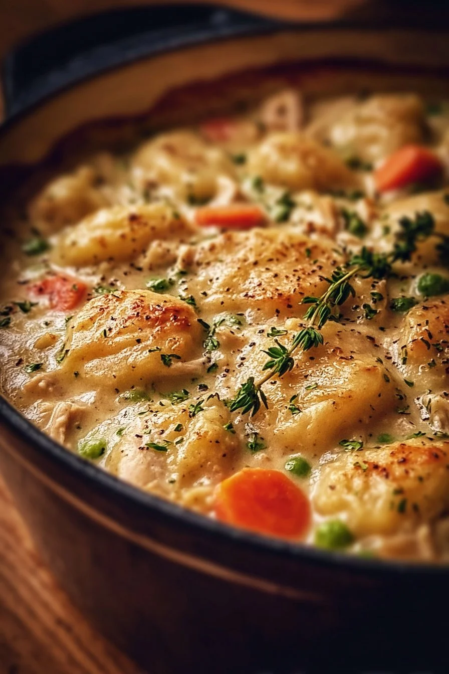 Delicious One Pot Gnocchi Chicken Pot Pie served in a ceramic dish
