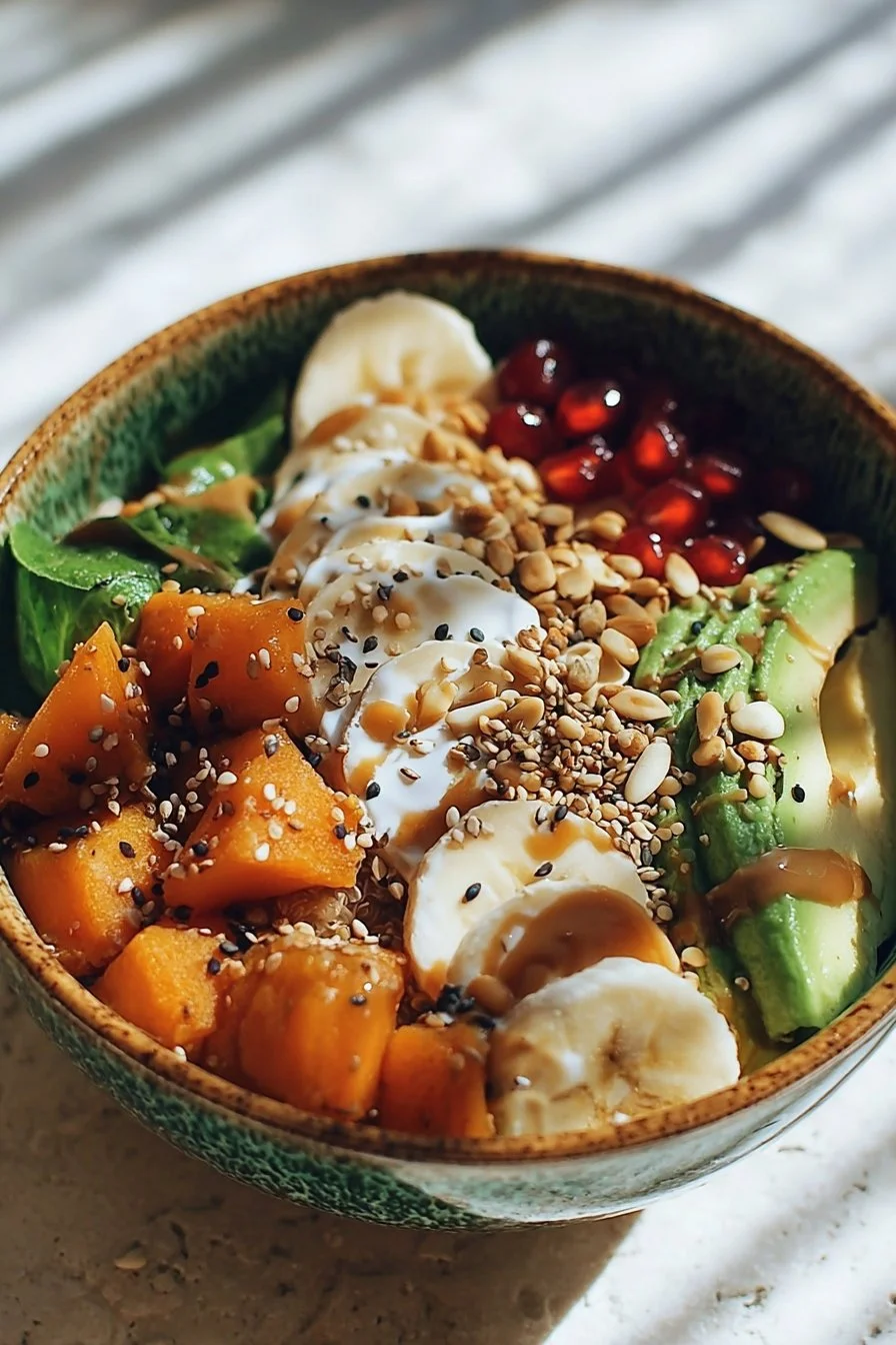Anti-inflammatory Glow Bowl recipe with colorful ingredients.