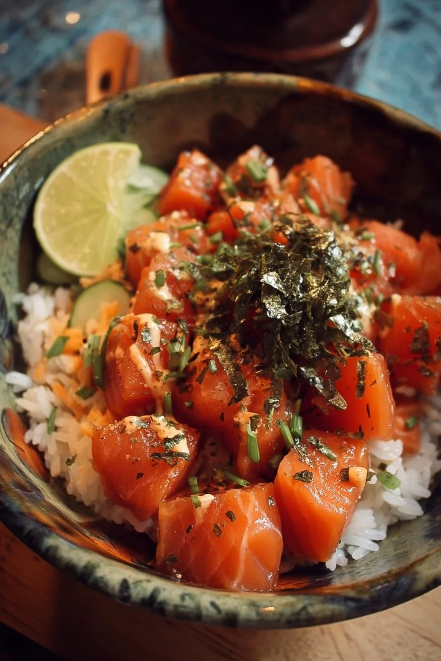 Salmon bites bowl with fresh ingredients and vibrant colors for a delicious meal.