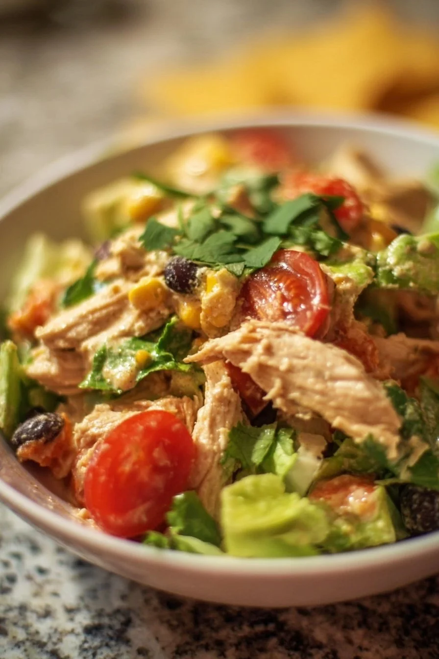 Colorful Southwest Chicken Salad with grilled chicken, avocado, and vegetables