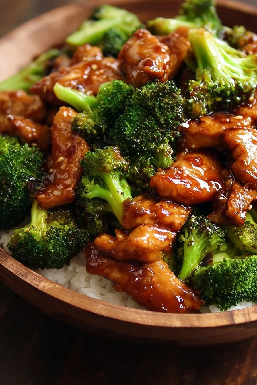 Bowl of sweet-savory chicken broccoli teriyaki with sesame seeds and green onions