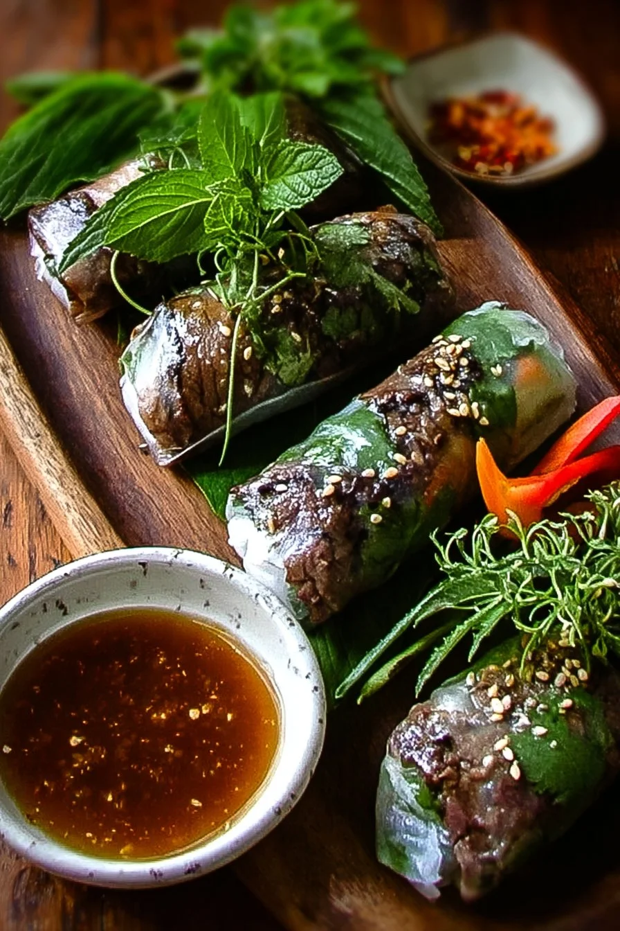 Delicious Thai Basil Beef Rolls with fresh ingredients and vibrant colors