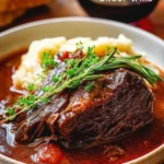 Delicious red wine braised beef with herbs and vegetables